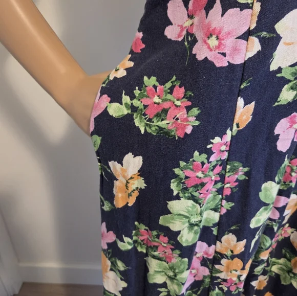 Old Navy Fit & Flare Linen-Blend Midi Dress Navy Blue Floral - Picture 6 of 8